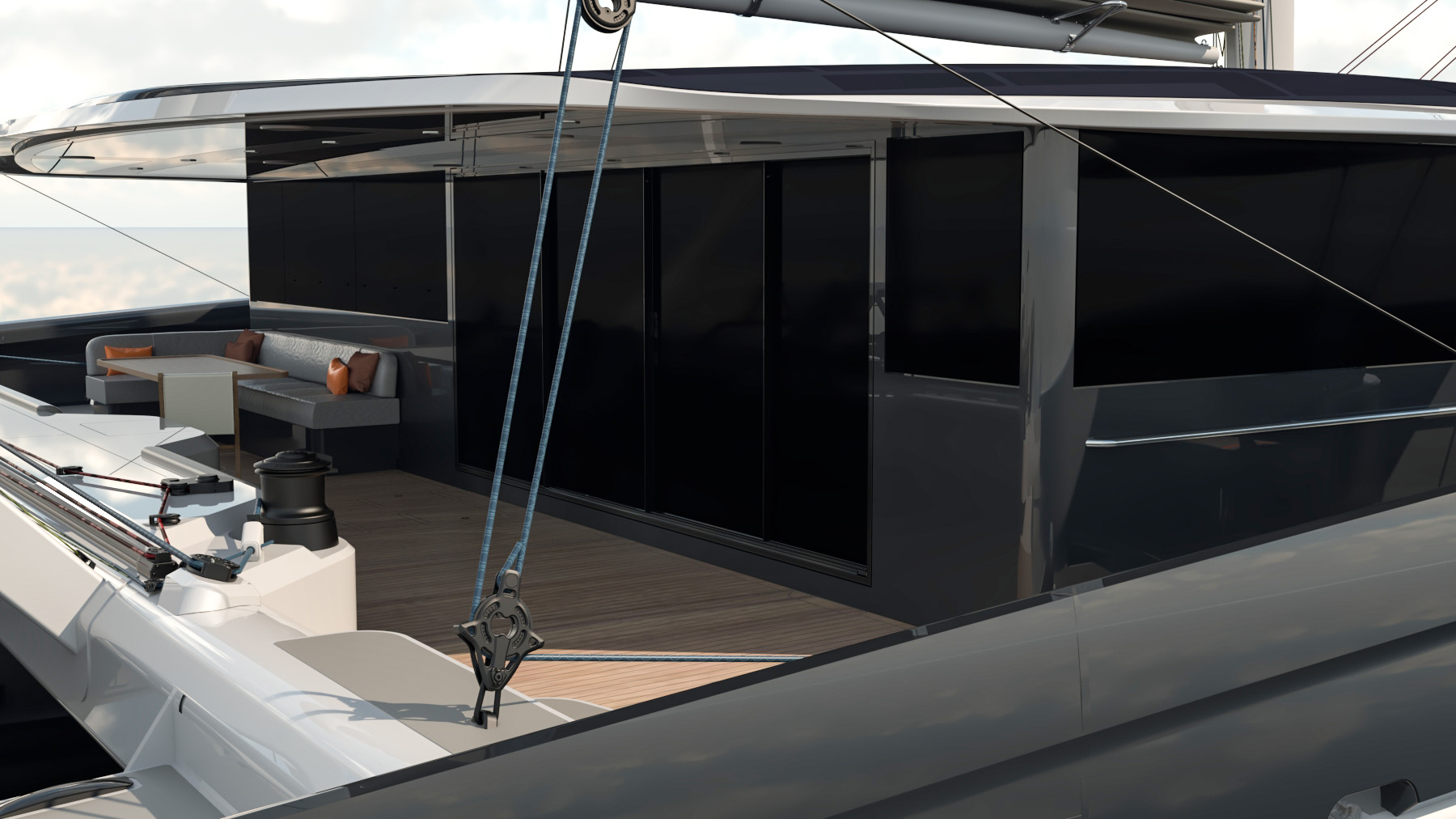 The Bellevue ECO catamaran seen from the bow
